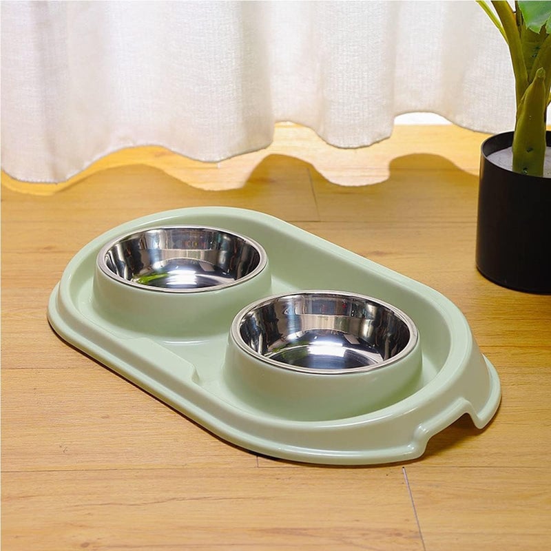 MXCELL Double Dog Cat Food Bowls, Stainless Steel Pet Bowls Dog Water Bowls with No-Spill and Non-Skid PP Station, Food Water Feeder for Cats and Small Dogs - Image 2